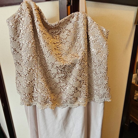 R & M Richards Tan Mother of the Bride Evening Gown Dress 2 Peice Size 16 - Picture 4 of 5